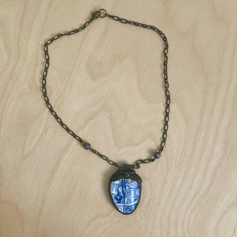 Vintage Blue China Pendant Necklace